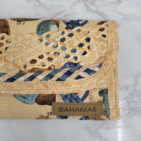 Bahamas Raffia or Jute Rattan Seashell Pattern Wristlet Wicker - Picture 3 of 10